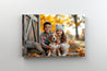 Tablou Canvas - Frati fericiti cu un labrador in brate toamna