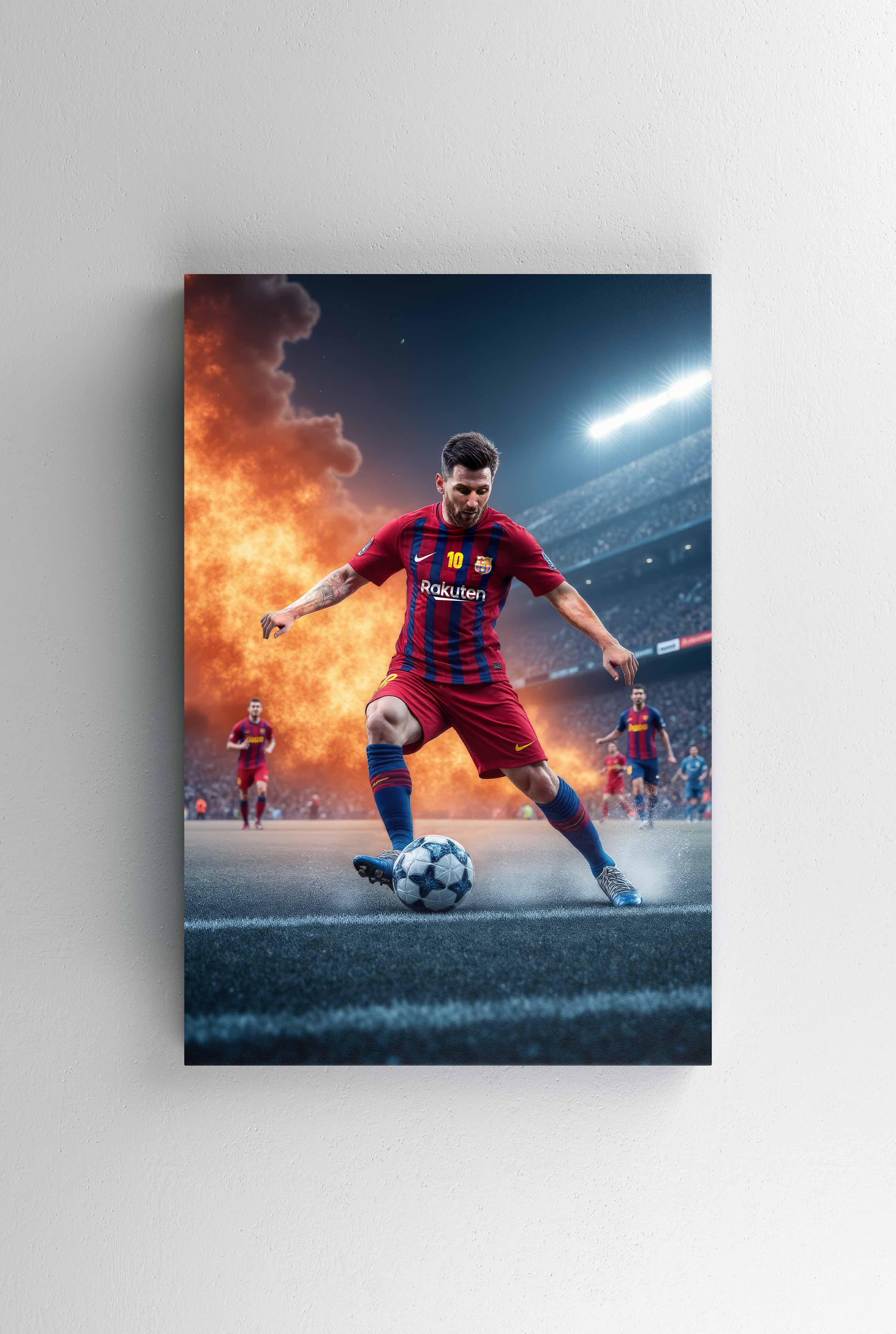 Tablou Canvas - Lionel Messi Barcelona Fire
