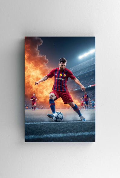 Tablou Canvas - Lionel Messi Barcelona Fire