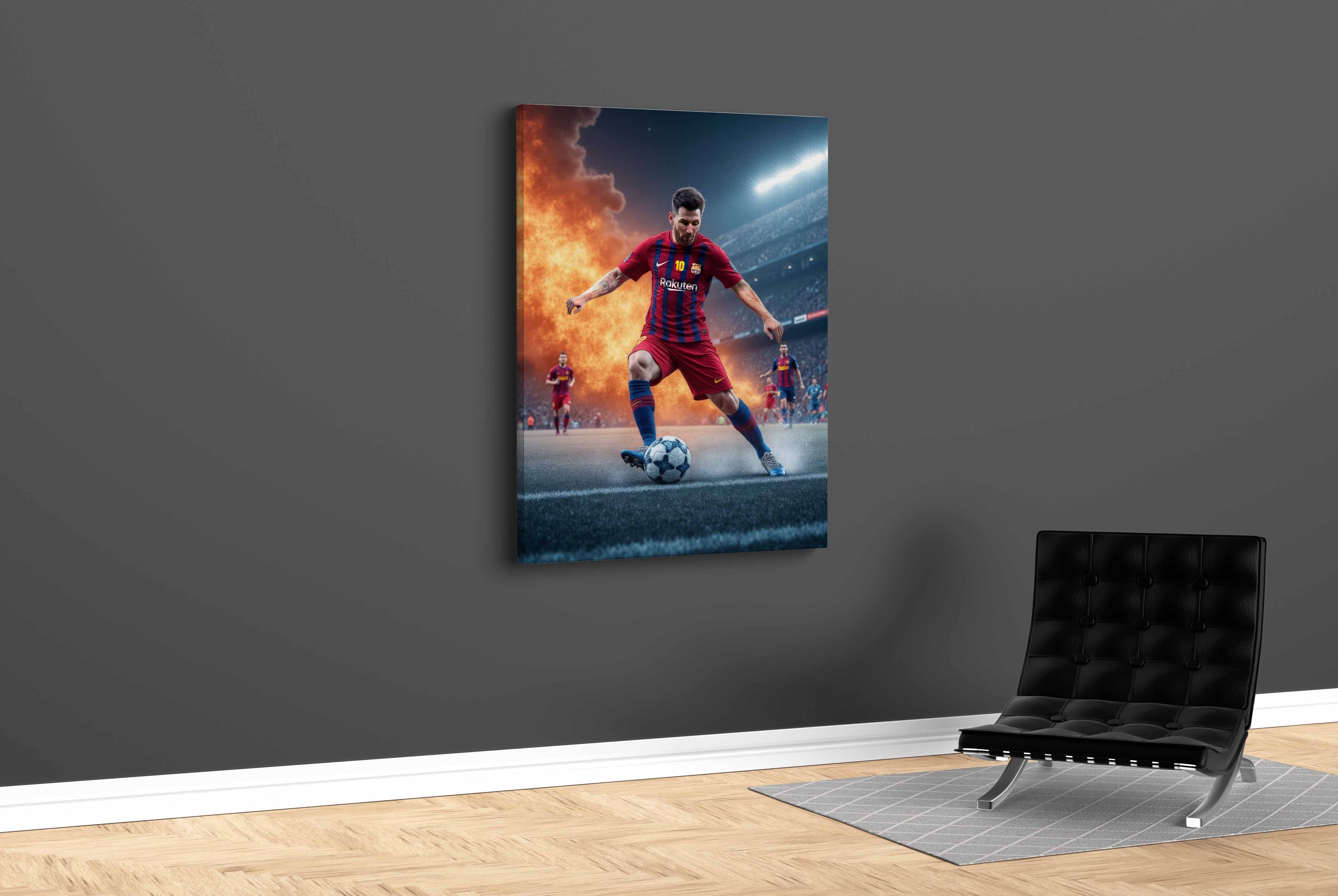 Tablou Canvas - Lionel Messi Barcelona Fire