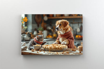 Tablou Canvas - Catel si Pisica facand o placinta delicioasa