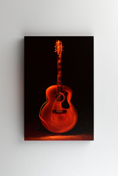 Tablou Canvas - Chitara light trail rosie pe fundal negru