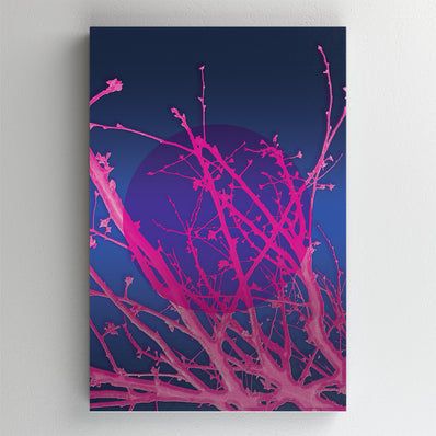 Tablou Canvas - Crengi Roz Stilizate pe Fundal Albastru