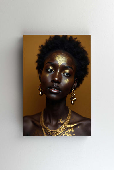 Tablou Canvas - Femeia africana aratand bine cu aur in portret