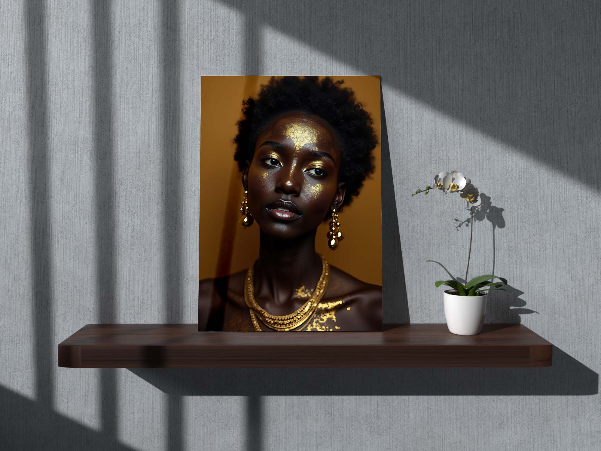 Tablou Canvas - Femeia africana aratand bine cu aur in portret