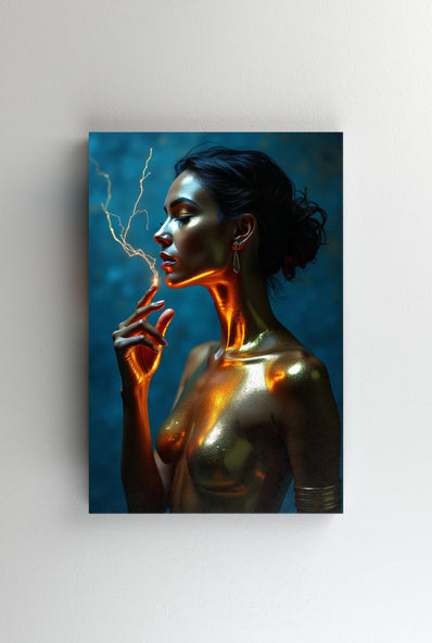 Tablou Canvas - Femeia simte puterea electrica aurie