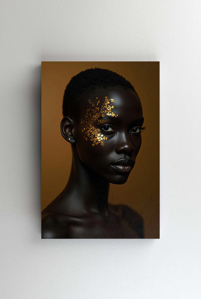 Tablou Canvas - Femeie africana tunsa scurt cu fulgi de aur