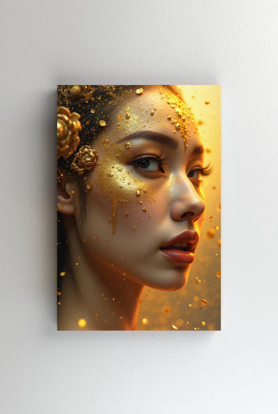 Tablou Canvas - Femeie asiatica portret aurit close up