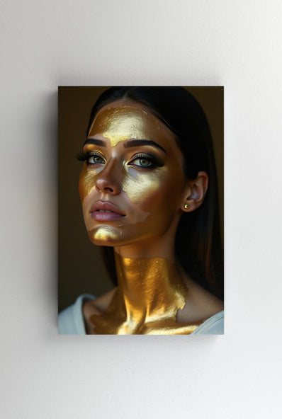 Tablou Canvas - Femeie cu ochi verzi acoperita de foita aurie