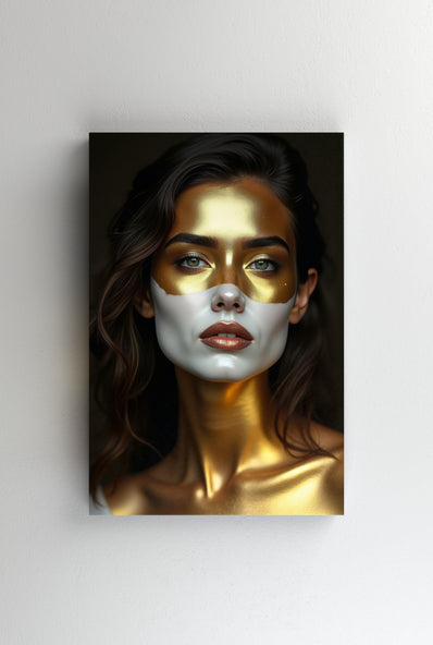 Tablou Canvas - Femeie portret White and gold painted green eyes