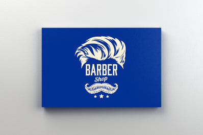 Tablou Canvas - Gravura Barbershop Fundal Albastru