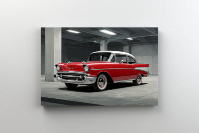 Tablou Canvas - Ilustratie retro cu masina rosie