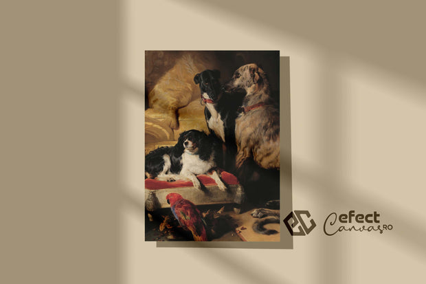 Tablou Canvas - Sir Edwin Landseer - Hector, Nero, and Dash with the parrot, Lory