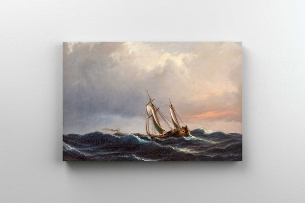 Tablou Canvas - Anton Melbye - A Ship in High Seas at Sunset