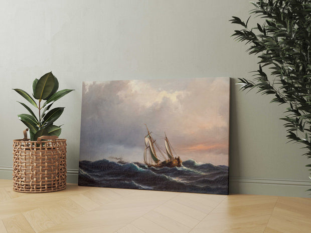 Tablou Canvas - Anton Melbye - A Ship in High Seas at Sunset