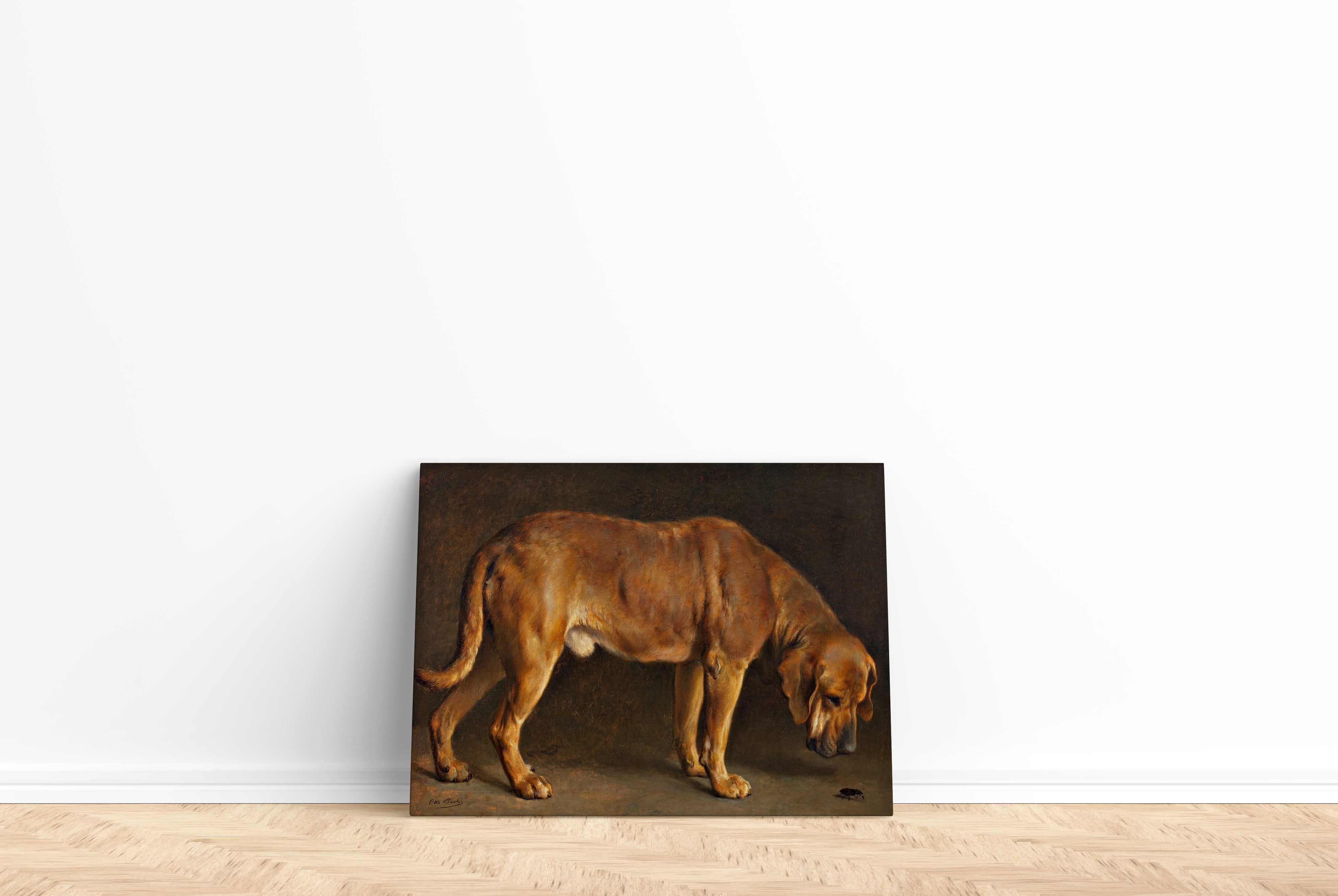 Tablou Canvas - Otto Bache - A Broholmer Dog Looking at a Stag Beetle