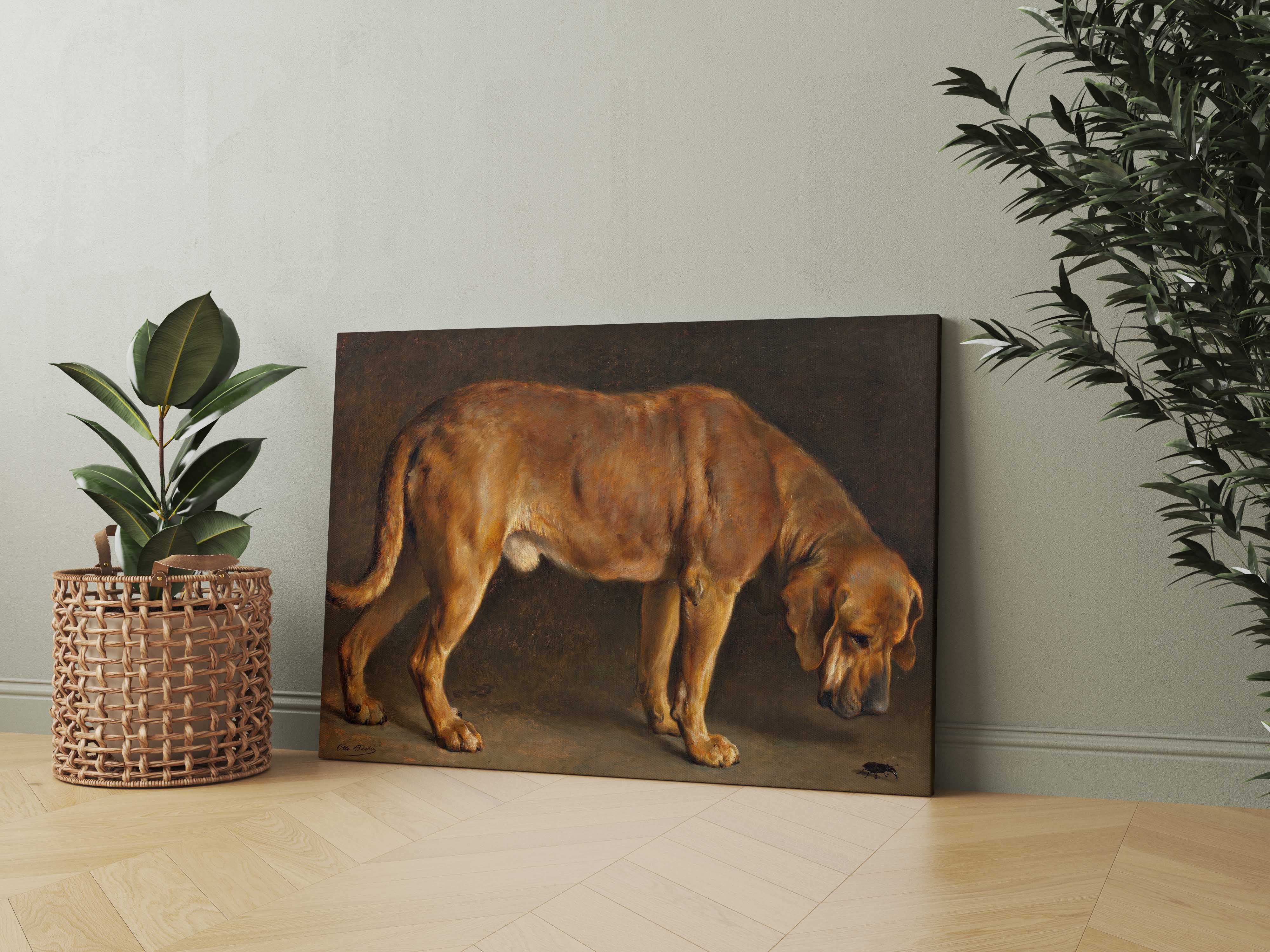 Tablou Canvas - Otto Bache - A Broholmer Dog Looking at a Stag Beetle