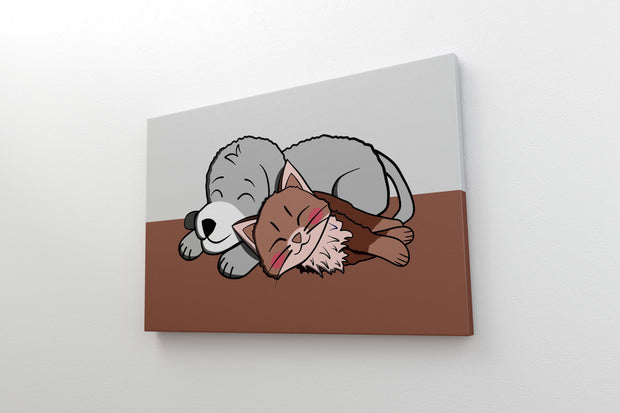 Tablou Canvas - Catelus si pisicuta