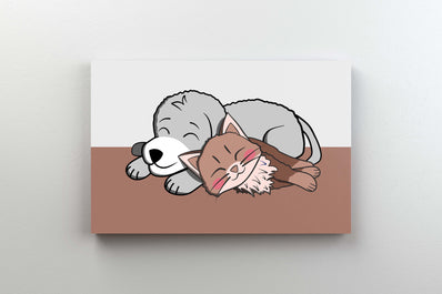 Tablou Canvas - Catelus si pisicuta